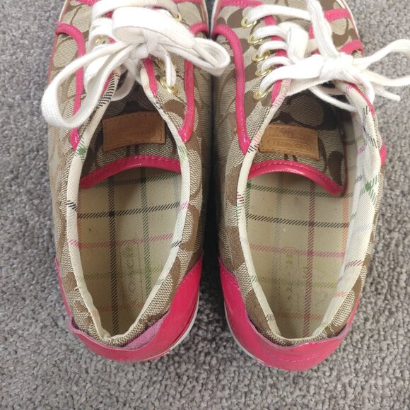 Coach Tennis Shoes Womens Size 9 Sneakers Pink Brown Designer Signature Logo - Picture 9 of 12